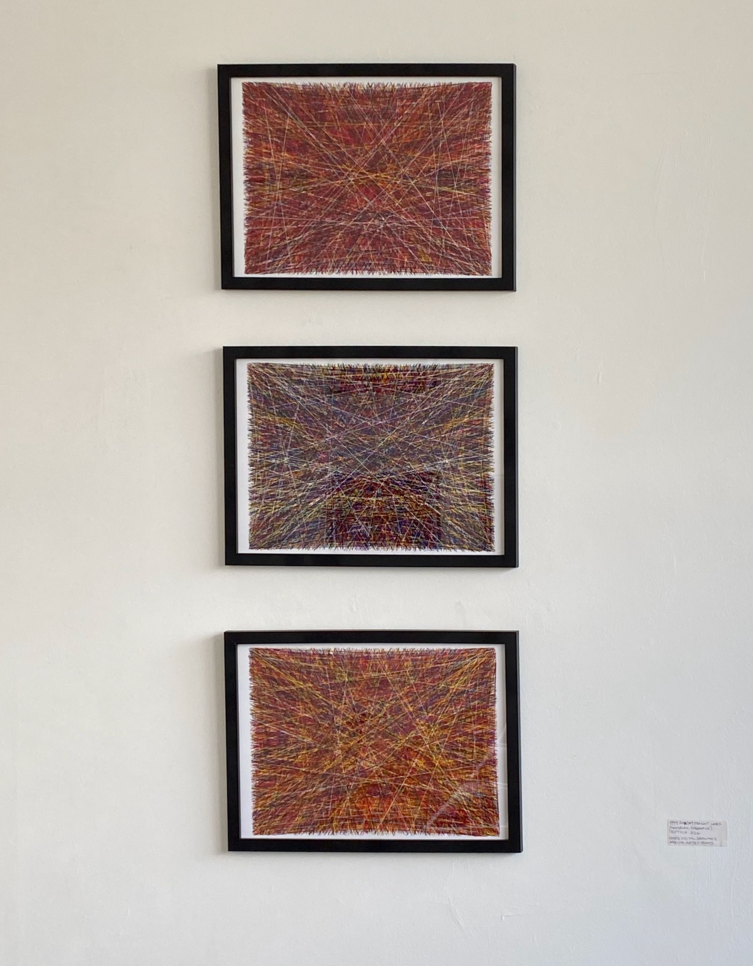 Philip Bradshaw, 9999 random straight lines, Mondrian, diagonals, triptych, 2024